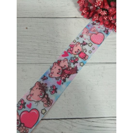 Лента репсовая 2,5 см с рисунком "Котята" , цена за 1 м